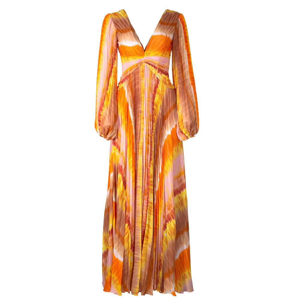 Plus Size V Neck Chiffon Long Sleeve Orange One Piece Swimsuit and Skirt Flaxmaker