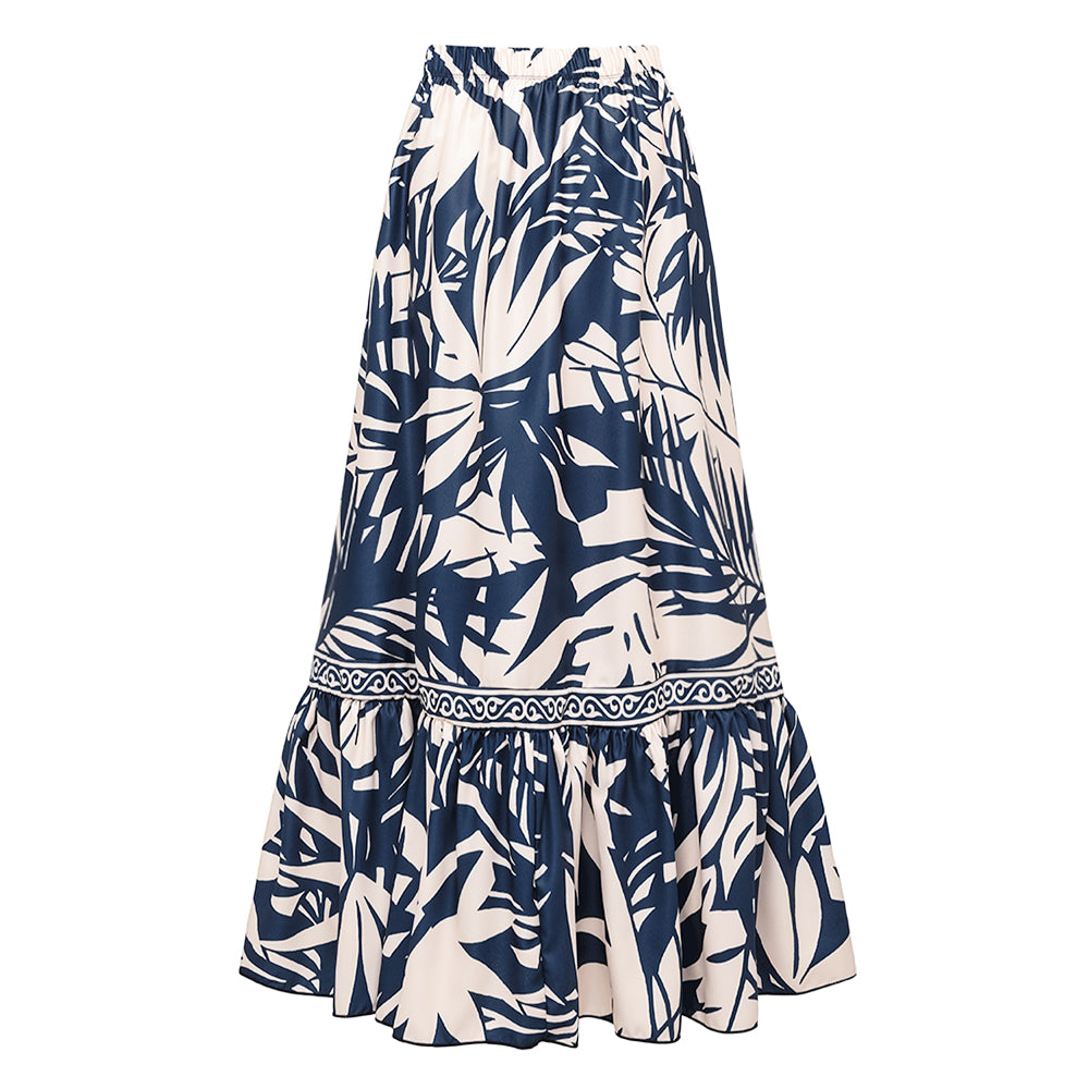 Plus Size V Neck Leaves Print One Piece Swimsuit and Pants/Skirt