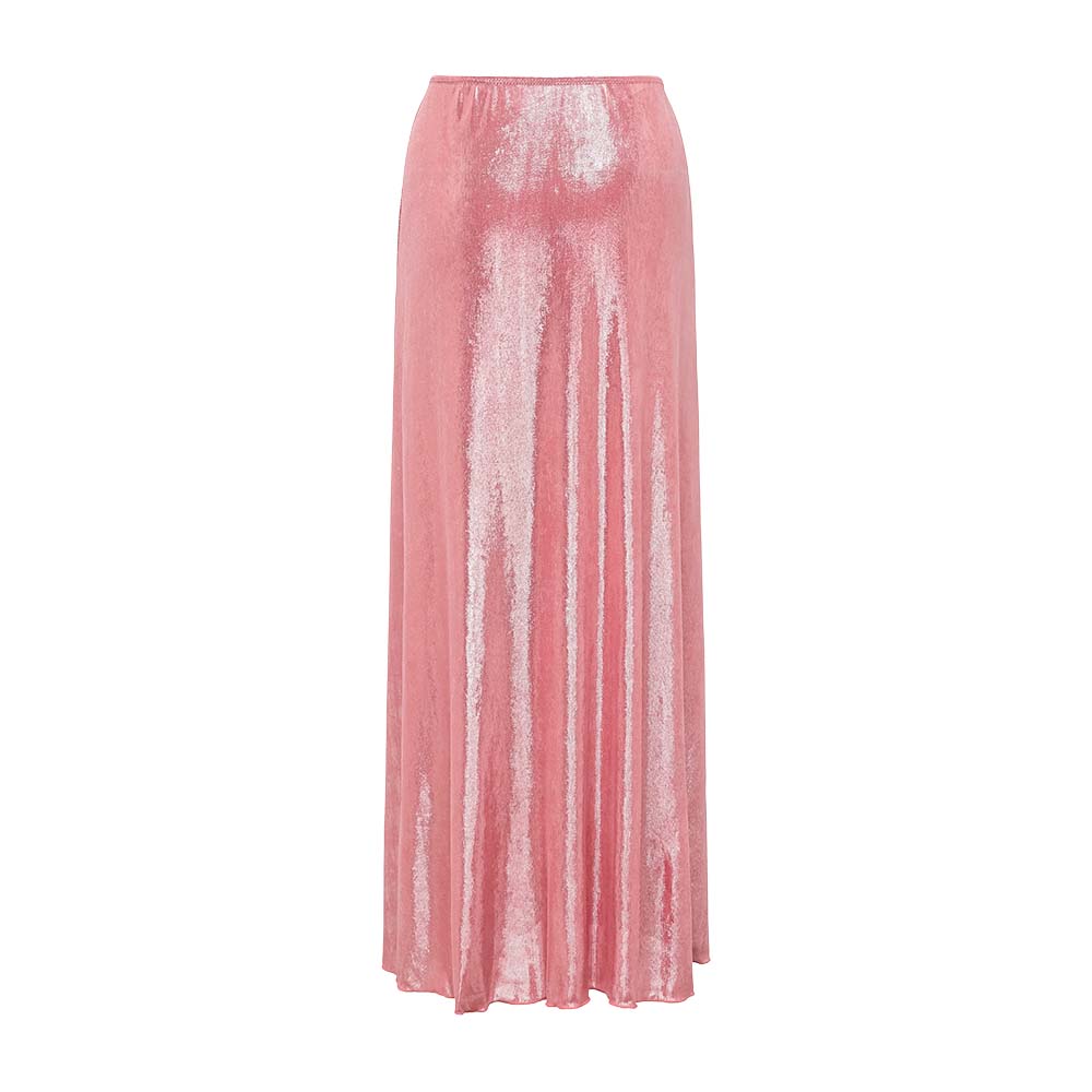 Pink Shiny Embroidered Butterfly One Piece Swimsuit and Split Skirt