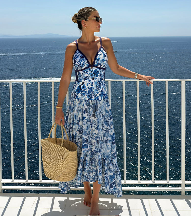 Plus Size V Neck Blossom Print Swimsuit Set(s)