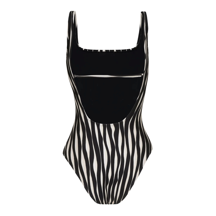 Round Neck Stripe Print Black Swimsuit Set(s)