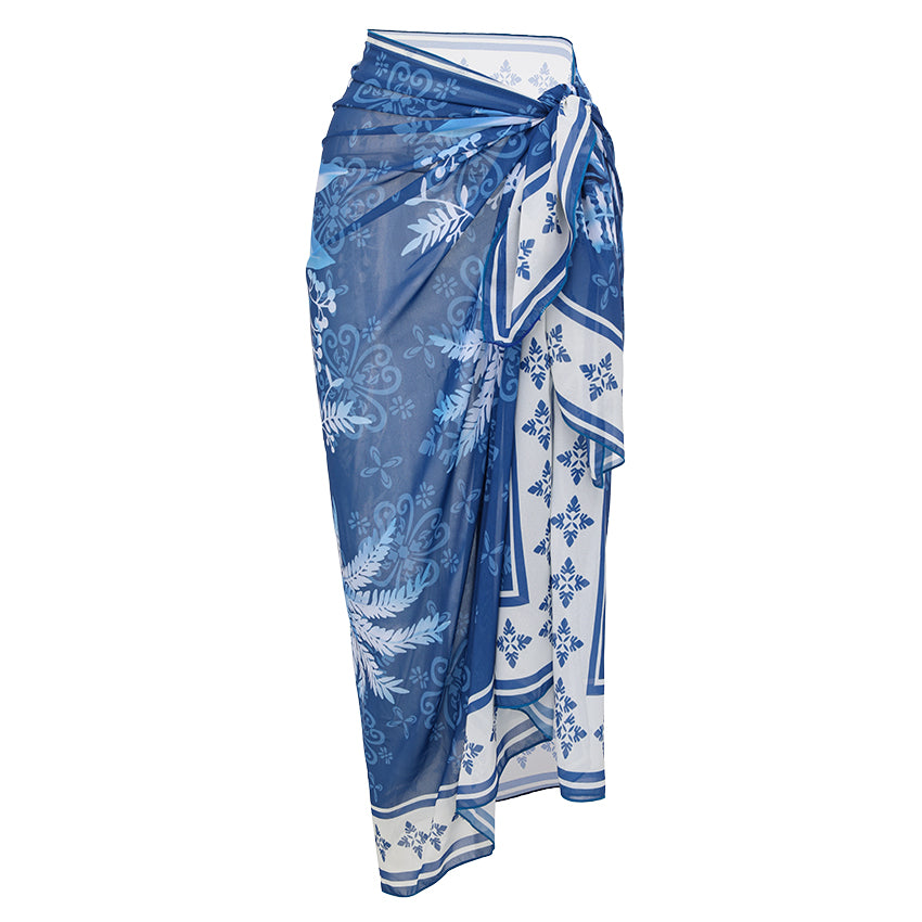 Sling Tummy Control Blue Coconut Tree Print Swimsuit Set(s)