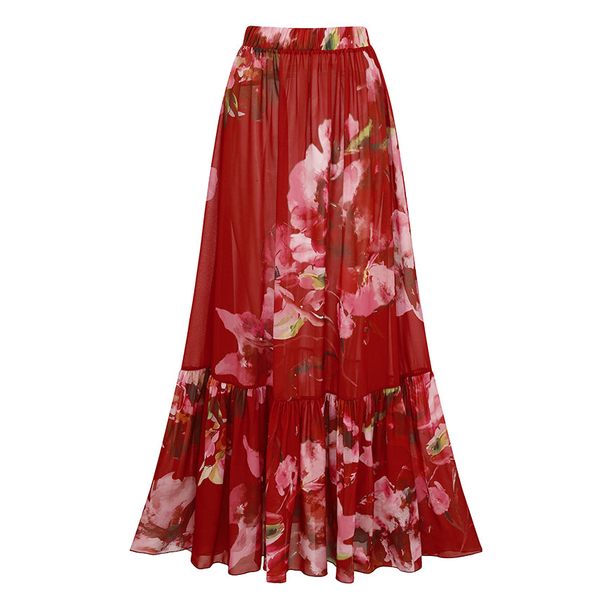 Sling Mesh Paneling Flower Print Red Swimsuit Set(s)