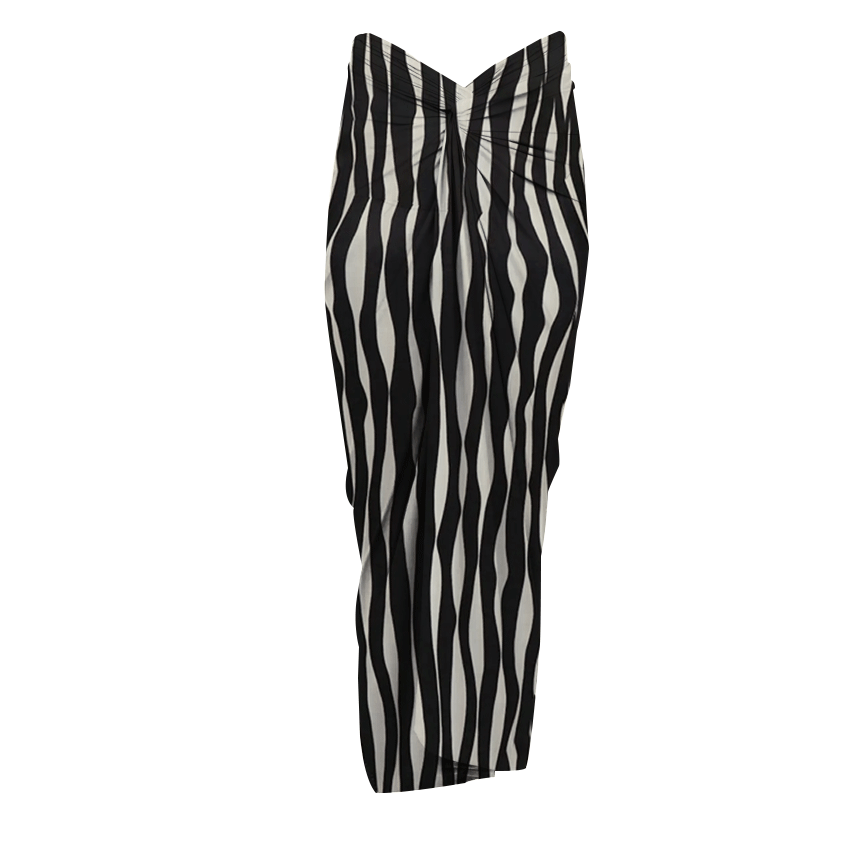 Round Neck Stripe Print Black Swimsuit Set(s)