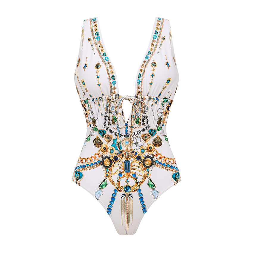 Drawstring Celestial Chains Print Swimsuit Set(s)