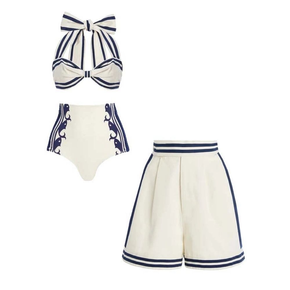 Plus Size Navy Style Printed Bikini Swimsuit and Shorts