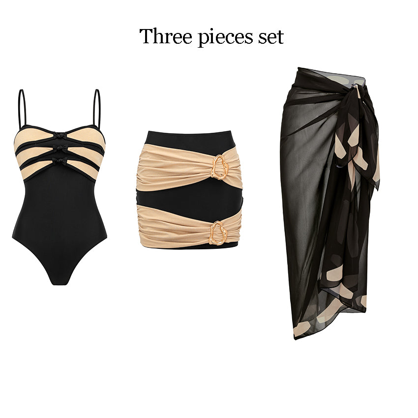 Sling Sparkling Fabric Decor Black Swimsuit Set(s)