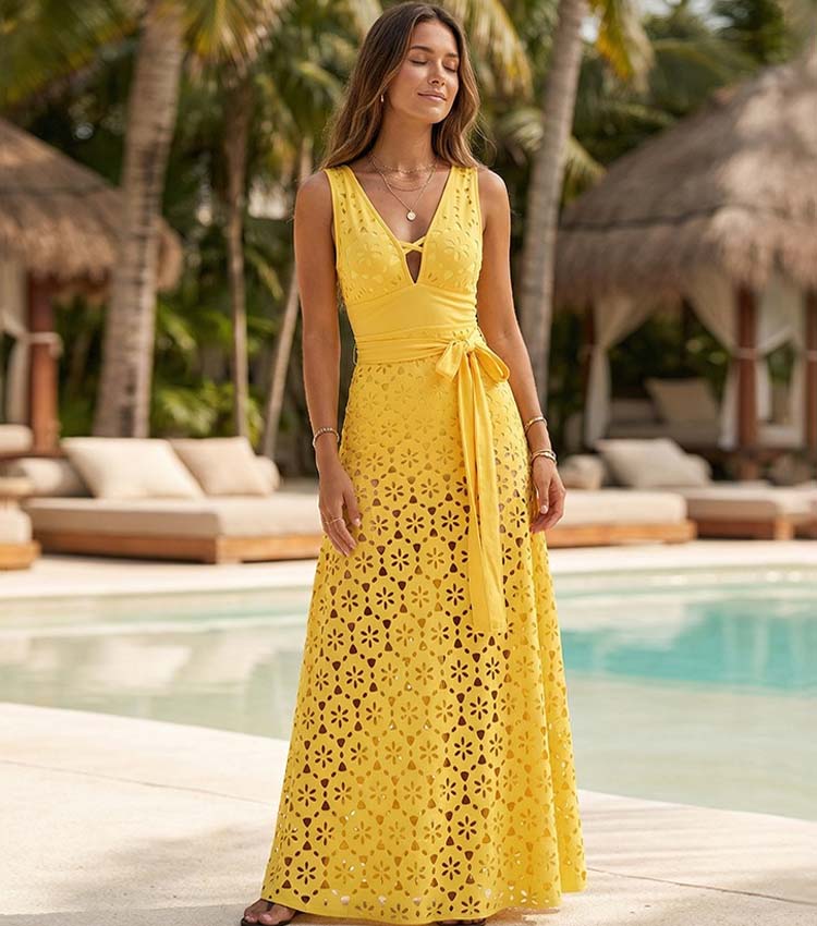 Plus Size Laser Cutting Flower Hollow One Piece Swimsuit and Skirt