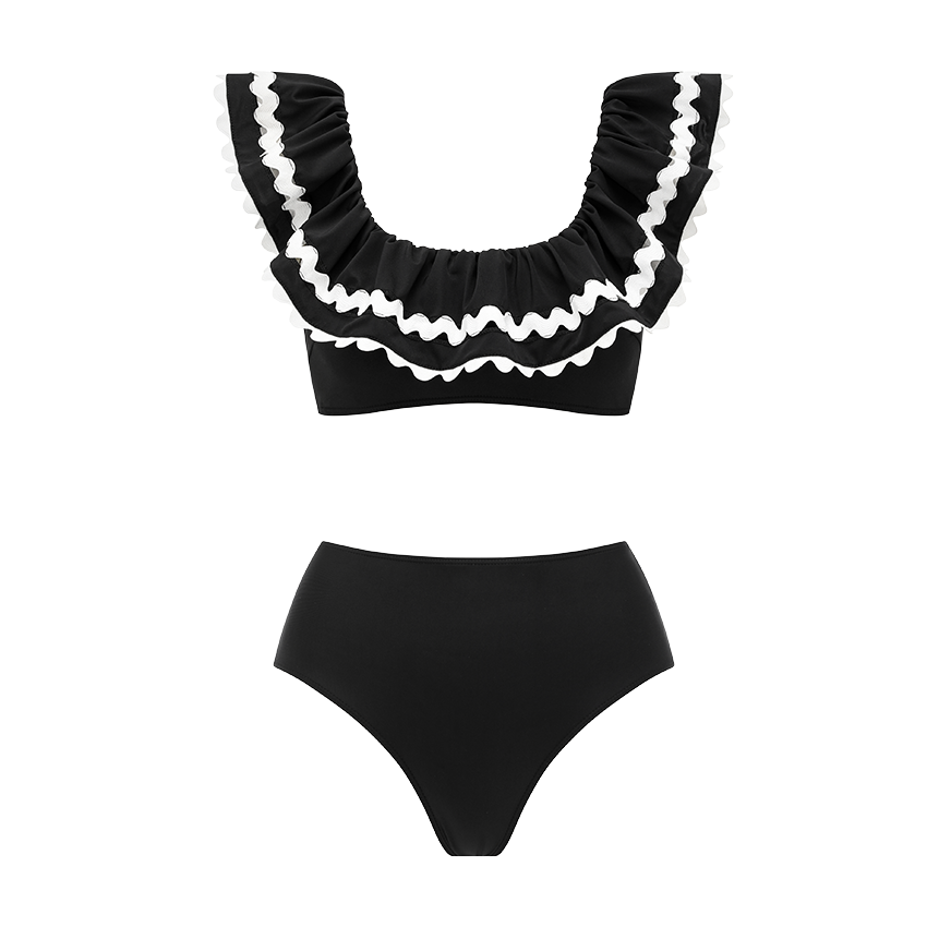 Black Ruffle Off-the-shoulder Swimsuit set(s)
