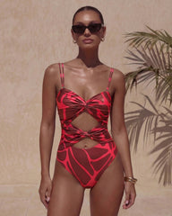 Printed One Piece Swimsuit and Skirt