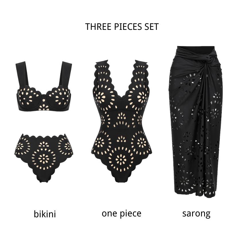 V-neck Black Cutout Swimsuit Set(s)
