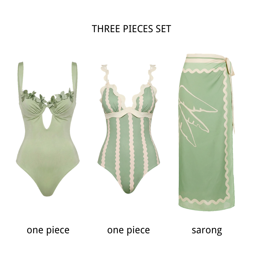 Pale Green 3D Flowers Swimsuit set(s)