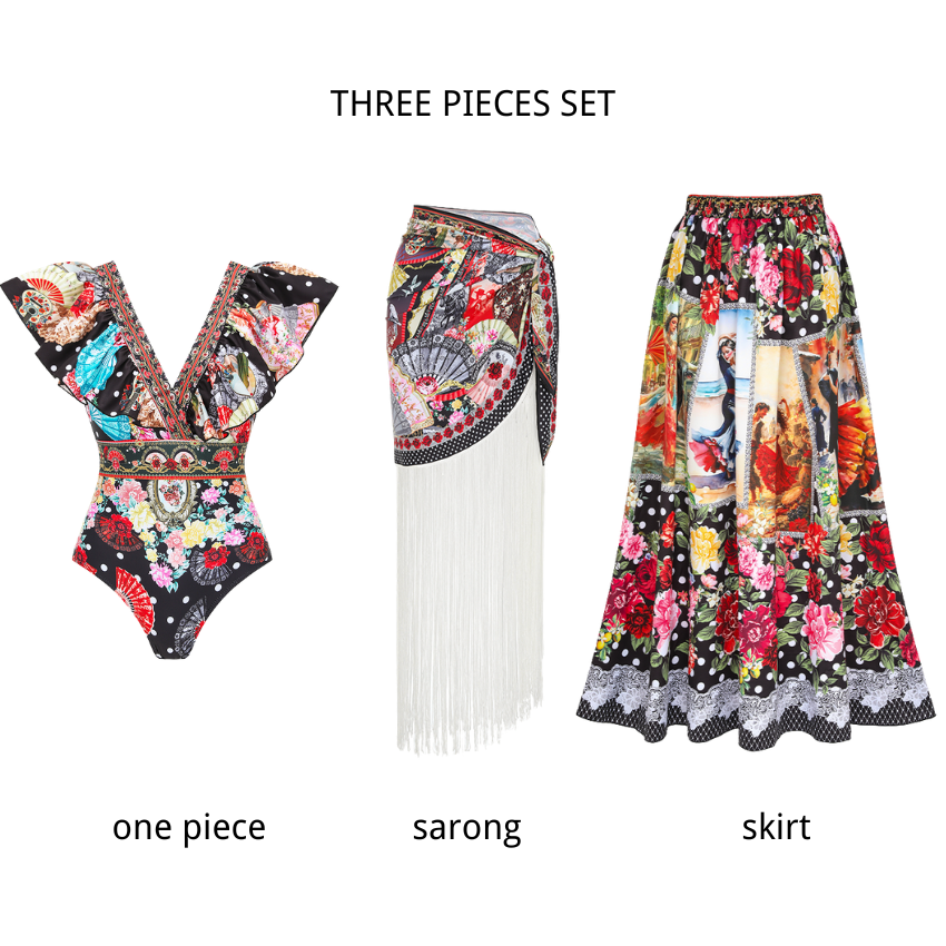 Fan Print and Polka Dots Swimsuit Set(s)