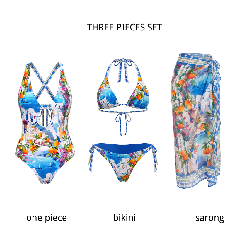 Halter-neck Reversible Landscape Print Swimsuit set(s)