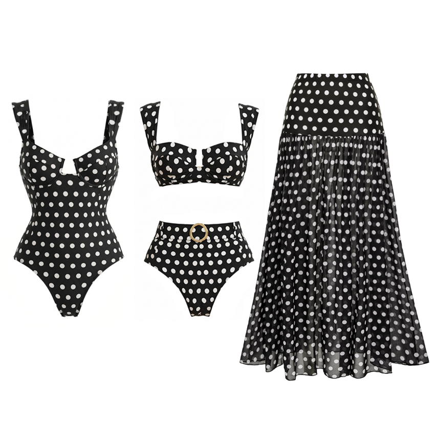 High Waist Bikini Black Polka Dots Print Swimsuit Set(s)