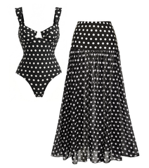 Cut Out Black Polka Dots Print Swimsuit Set(s)