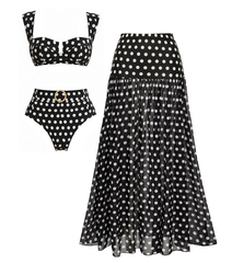 High Waist Bikini Black Polka Dots Print Swimsuit Set(s)