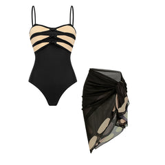 Sling Sparkling Fabric Decor Black Swimsuit Set(s)