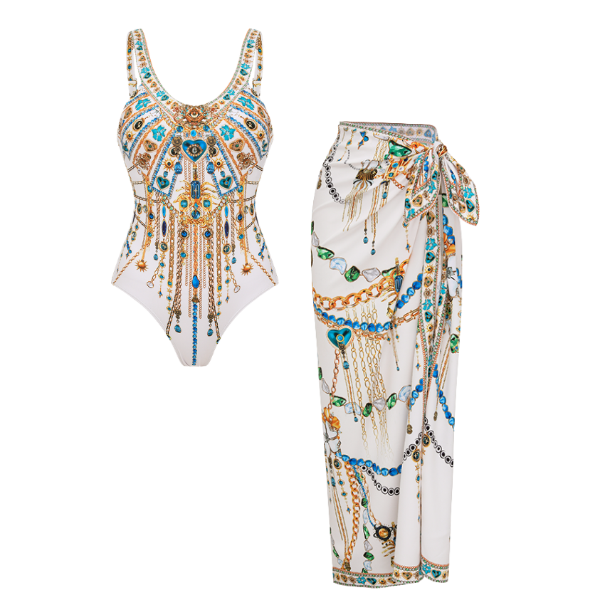 Round neck Celestial Chains Print Swimsuit Set(s)
