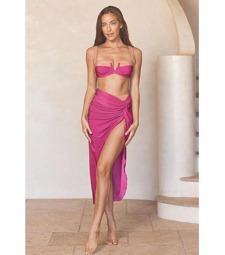 Plus Size Strappy Color Block Bikini Swimsuit and Sarong Flaxmaker