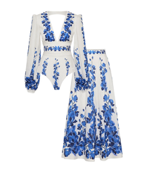 Plus Size Printed Long-sleeved One Piece Swimsuit and Skirt