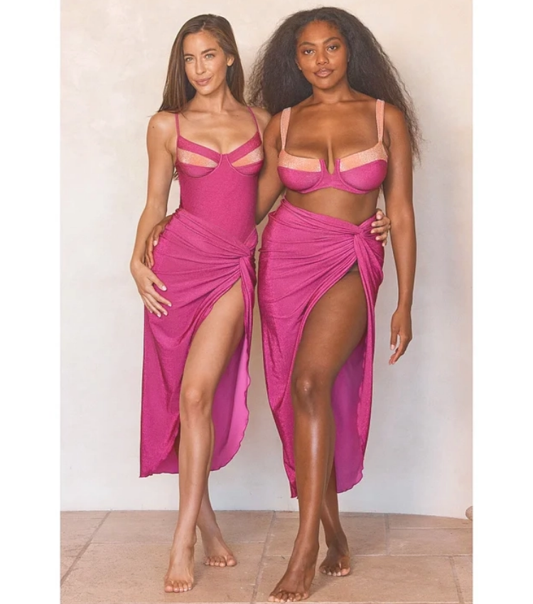 Plus Size Strappy Color Block Bikini Swimsuit and Sarong Flaxmaker