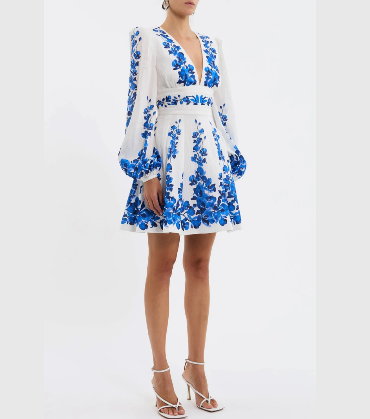 Plus Size Printed Long-sleeved One Piece Swimsuit and Skirt