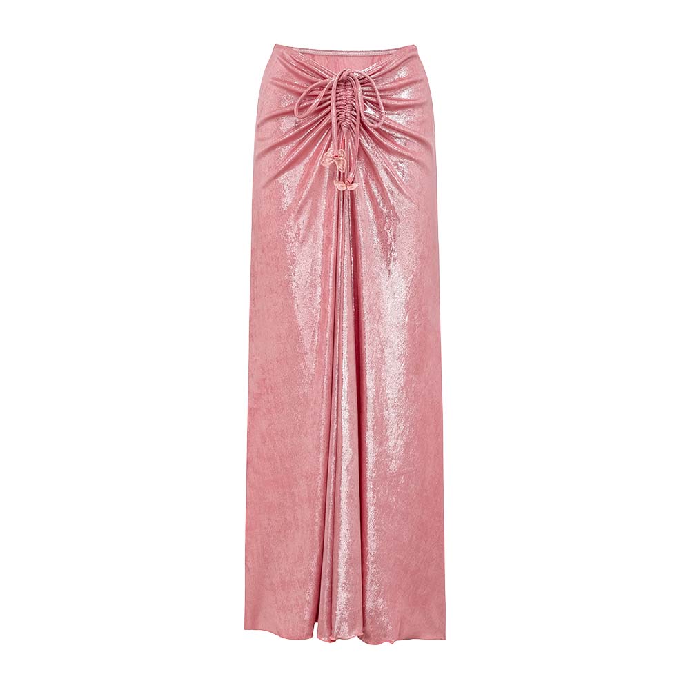 Plus Size Pink Shiny Embroidered Butterfly One Piece Swimsuit and Split Skirt