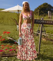 Color-blocking Pink Paisley Print Swimsuit set(s)