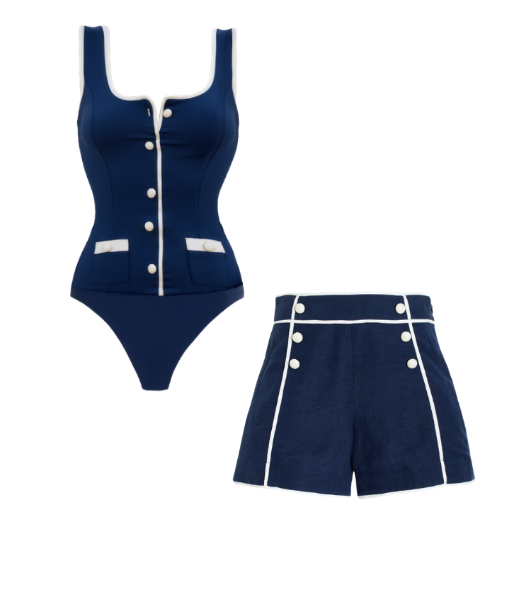 Plus Size Color Block One Piece Swimsuit and Shorts