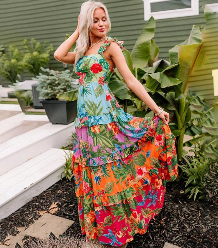 Sling Ruffle Printed One Piece Swimsuit and Skirt