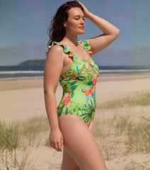Plus Size Sling Ruffle Printed One Piece Swimsuit and Skirt