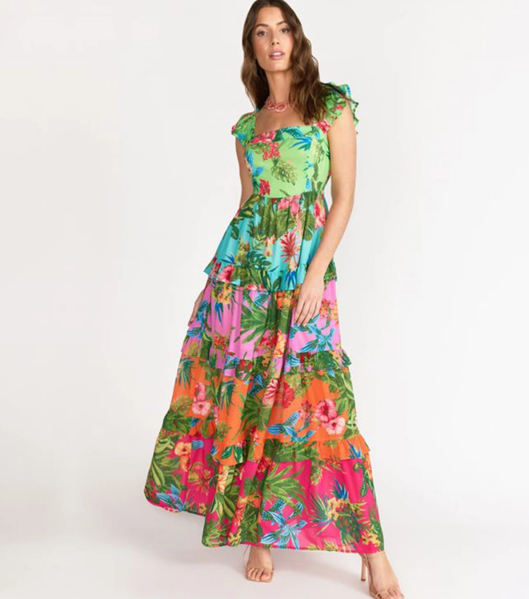 Sling Ruffle Printed One Piece Swimsuit and Skirt