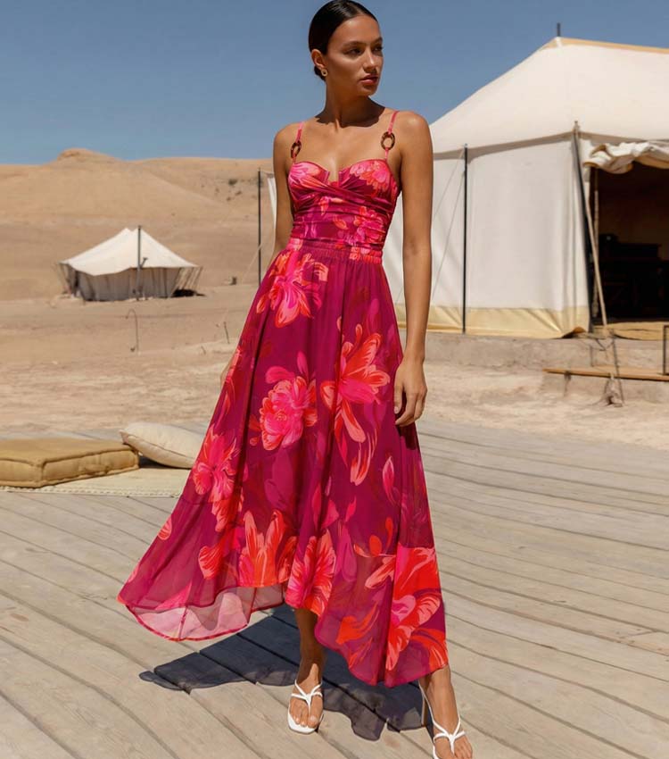 Plus Size Sling Abstract Floral Print One Piece Swimsuit and Skirt