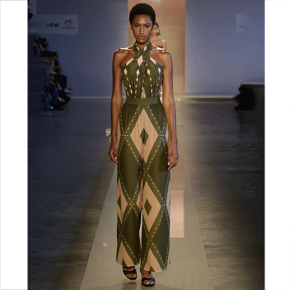 Halter Neck Geometric Pattern Print One Piece Swimsuit and Pants