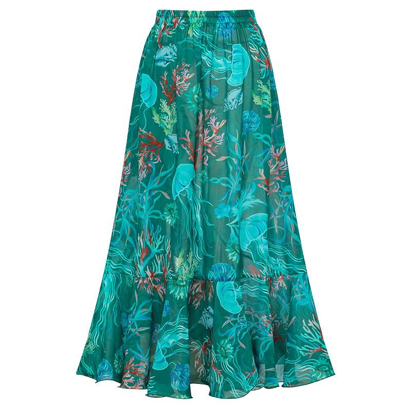 Removable Shoulder Strap Off Shoulder Marine Organism One Piece Swimsuit and Skirt
