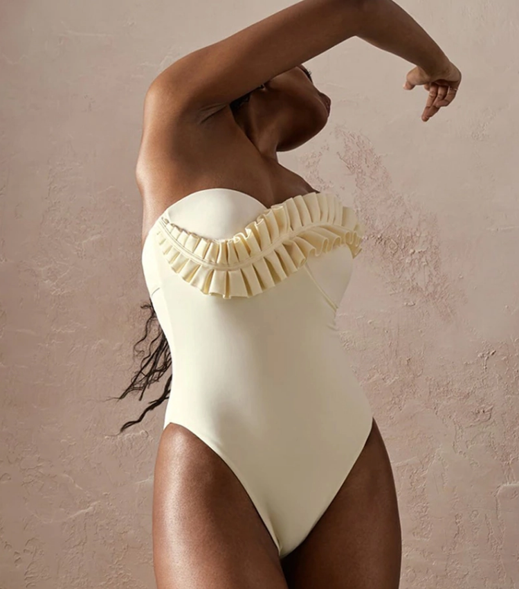 Plus Size One Shoulder Ruffle White One Piece Swimsuit and Skirt Flaxmaker