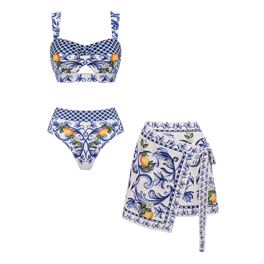 Cutout Lemon Printed Swimsuit Set(s)