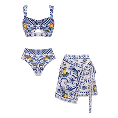 Cutout Lemon Printed Swimsuit Set(s)