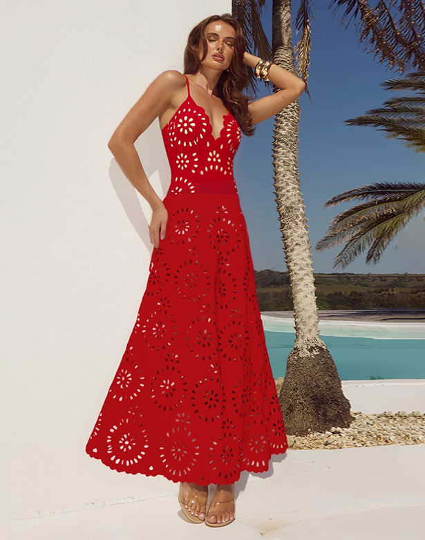 Plus Size Laser Flower Hollow One Piece Swimsuit and Skirt