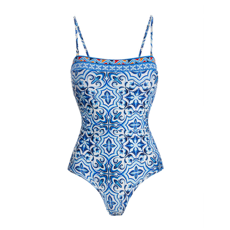 Plus Size Printed One Piece Swimsuit and Sarong