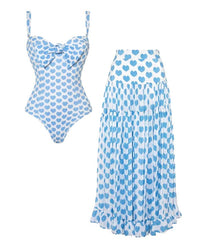 Plus Size Bowknot Heart Print One Piece Swimsuit and Skirt