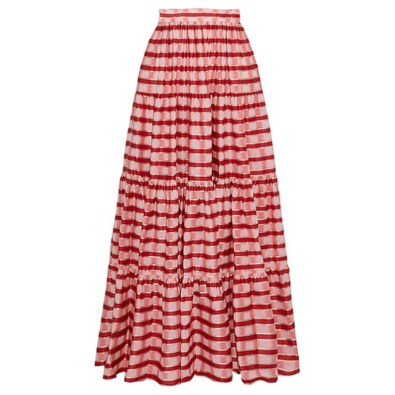 Plus Size Ruffle Red Striped Printed Cut Out One Piece Swimsuit and Skirt