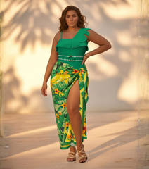 Plus Size 3D leaf-patterned Print Swimsuit Set(s)