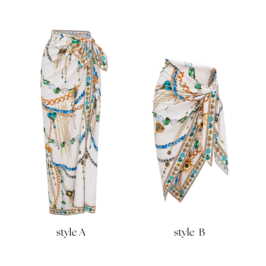 Drawstring Celestial Chains Print Swimsuit Set(s)