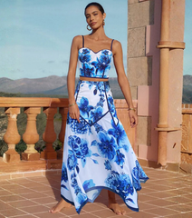 Floral Series Pattern Print Bikini Swimsuit and Skirt