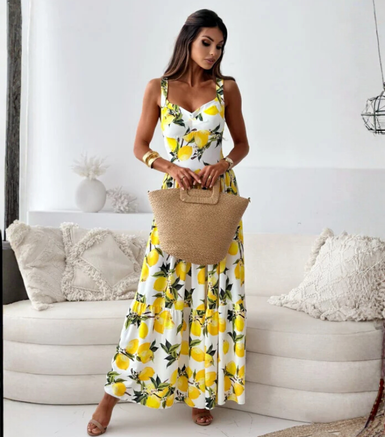 Sling Backless Printed Slit Dress