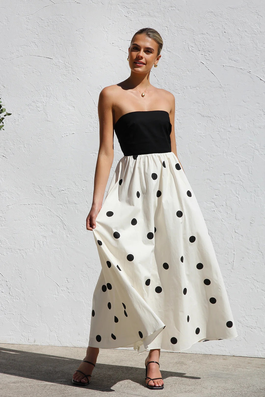 Bandeau Polka Dot Print Dress