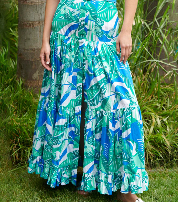 Plus Size Off Shoulder Ruffled Printed One Piece Swimsuit and Skirt