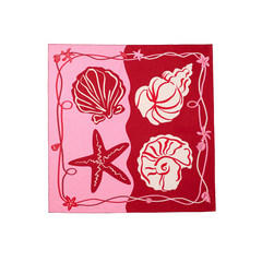 Pink Contrasting Color With Seashell Print Square Scarf